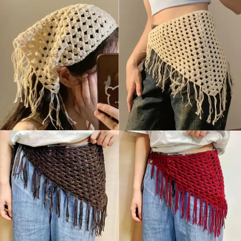 Bohemian Hollow Triangle Headscarf with Tassel Belt