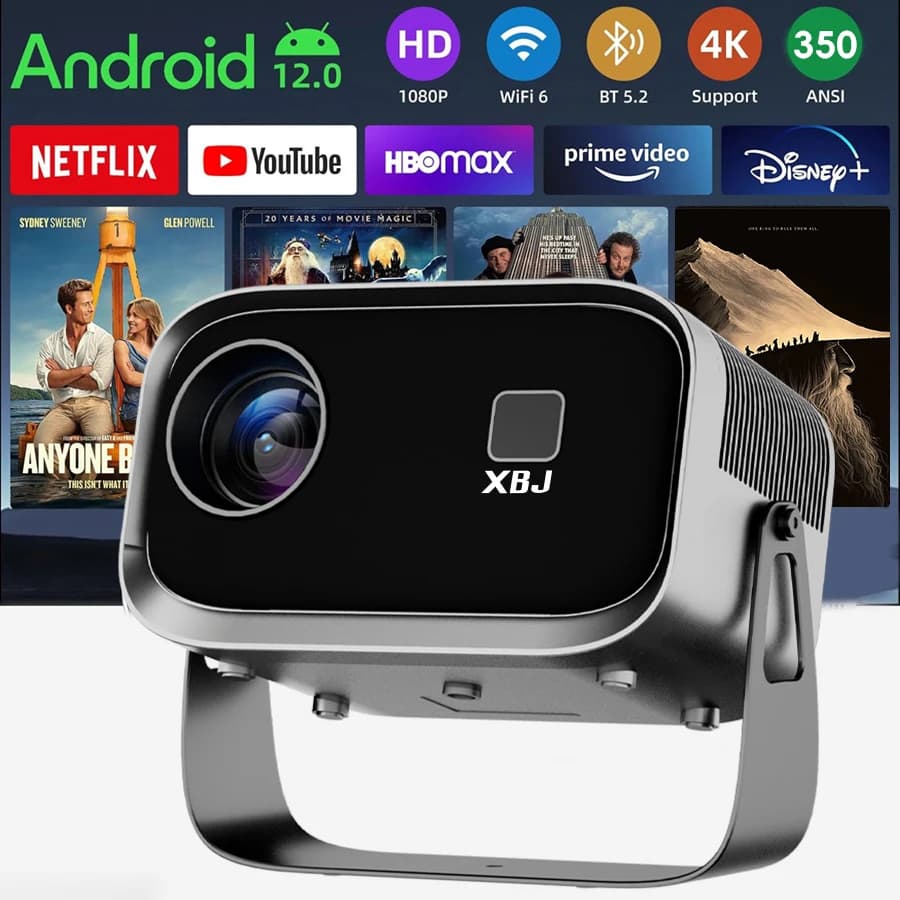 Mini 4K Projector Wall Projector, Portable Outdoor Movie Projector with Built-in Wi-Fi, Speaker & Digital Keystone, HDMI/BT,