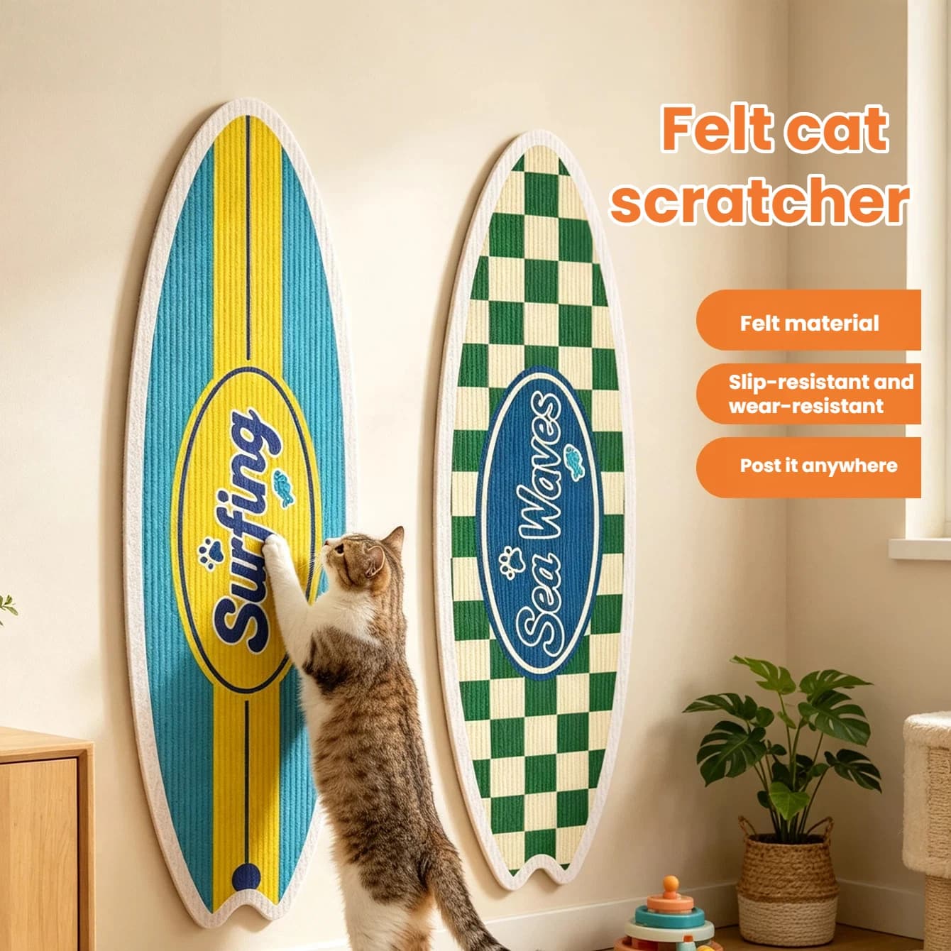 Surfboard Wall-Mount Cat Scratcher