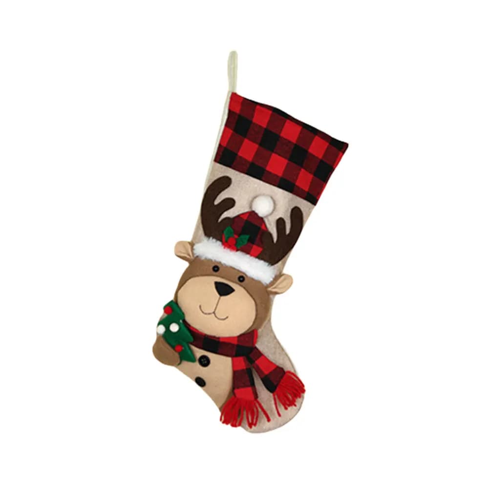 Christmas Stocking 19 Inch Plaid with 3D Plush Characters