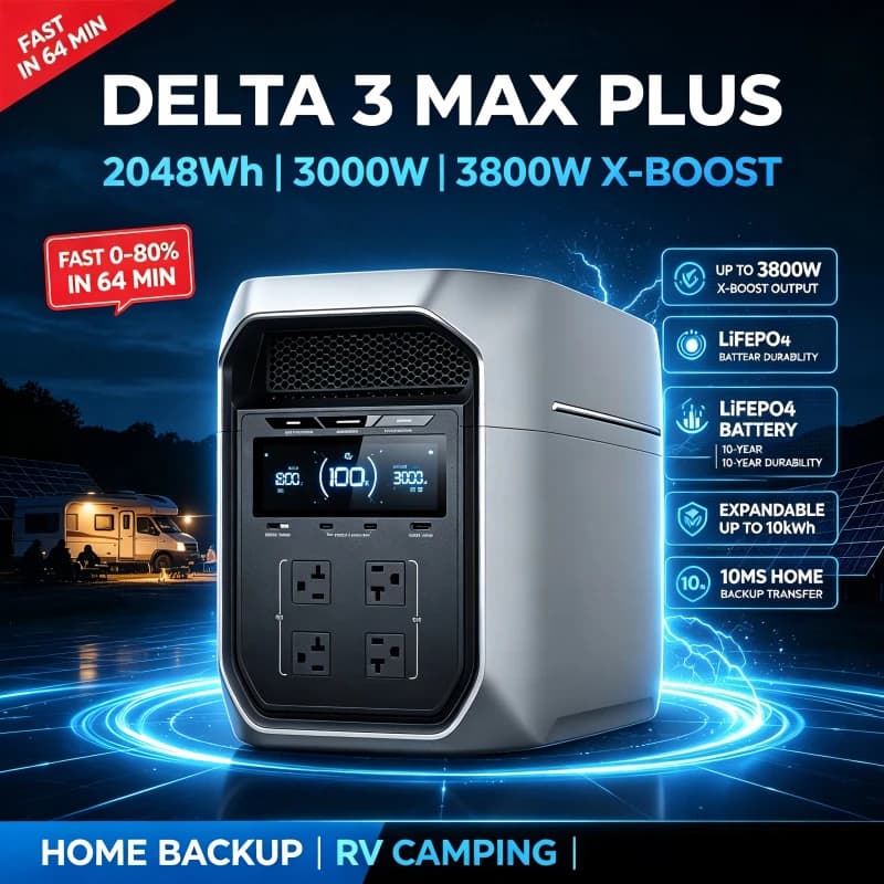 DELTA 3 Max Plus Portable Power Station 2048Wh 3000W Output Solar Generator for Home Backup Outdoor Camping Emergency