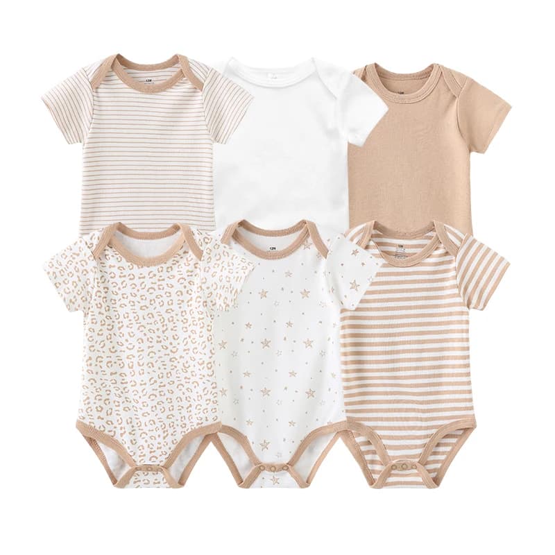 Newborn Bodysuits Cotton Cartoon Baby Girl Clothes Set 6Pieces Short Sleeve Baby Boy Clothes Summer Solid Color Bebes
