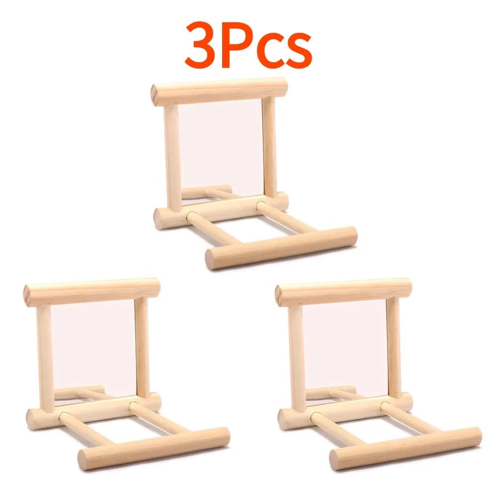 Wooden Mirror Perch Swing for Pet Birds