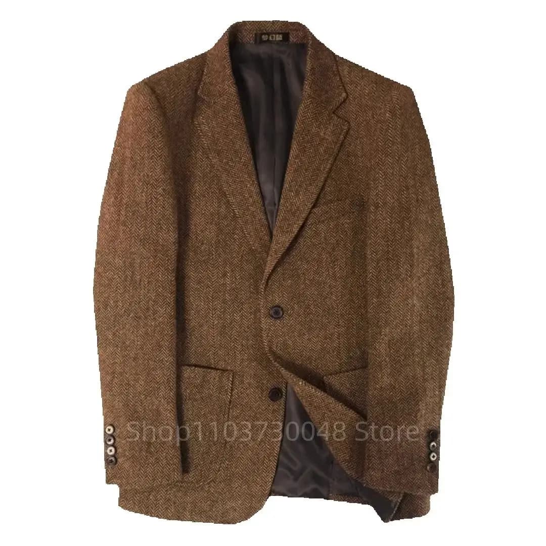 Men's Brown Herringbone Wool Blazer