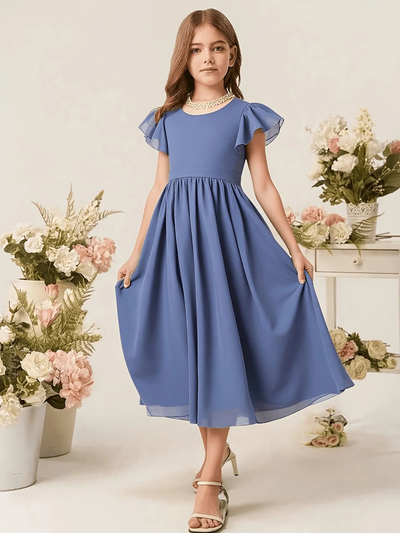 Girls' Summer Dress with Puffy Skirt and Bow