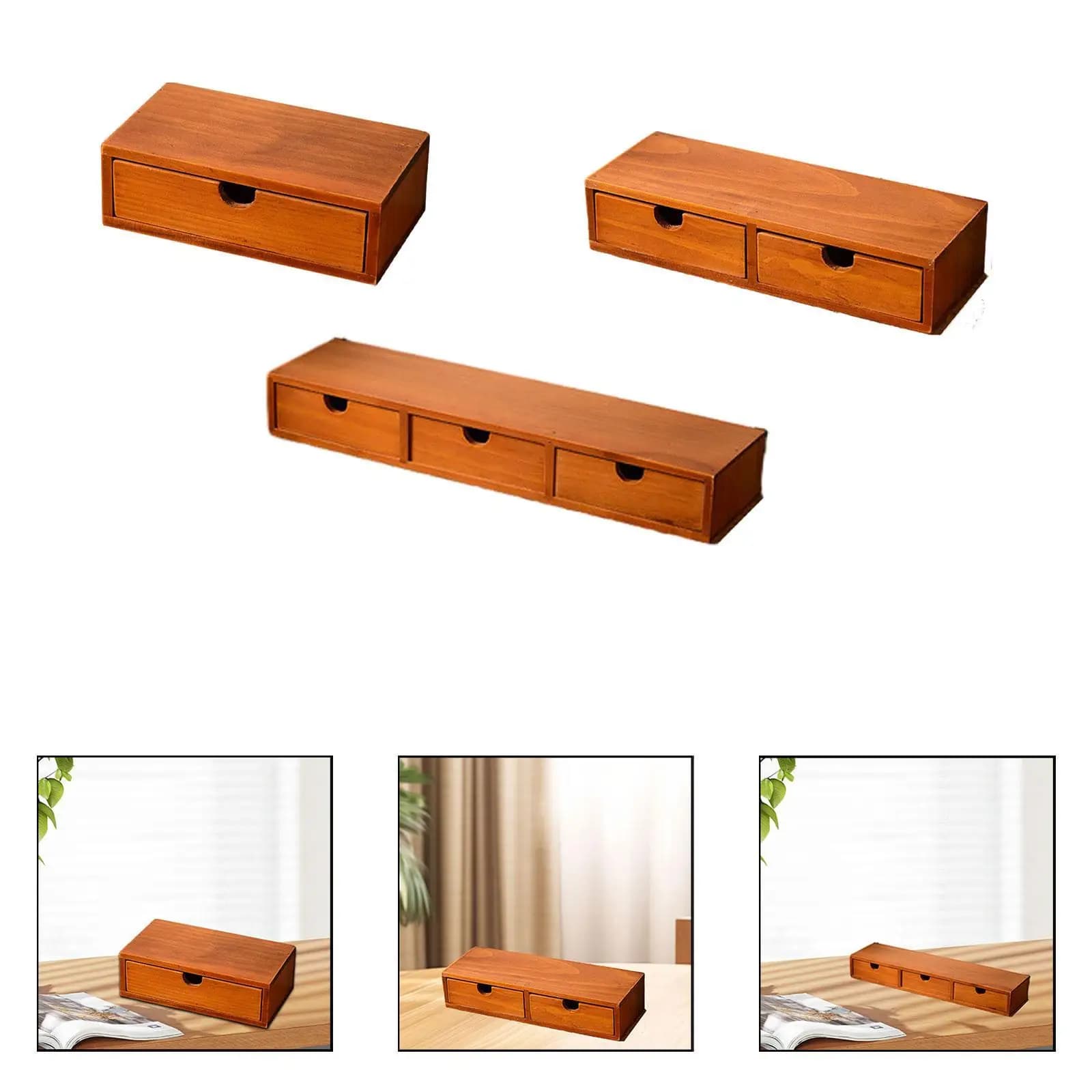 Rustic Wooden Desk Organizer with Drawer