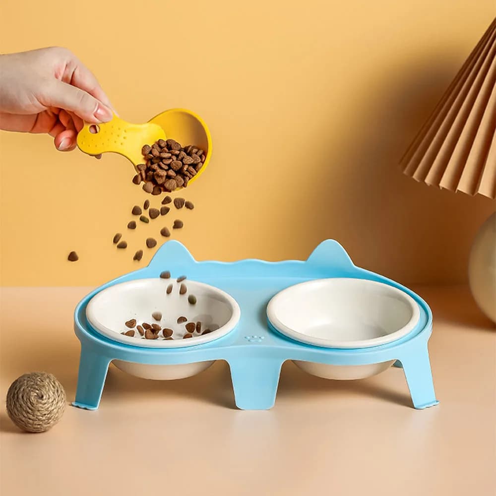 Ceramic Elevated Double Cat Bowl
