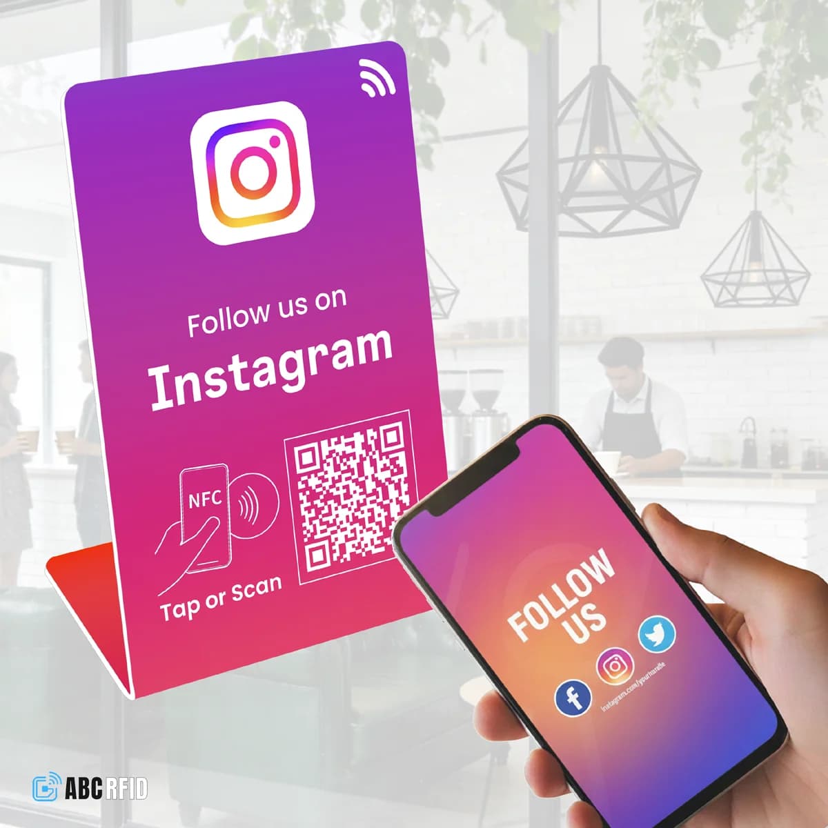 Follow us on Instagram, Facebook stand, TiKTok QR code+NFC Tap, get more follower, Dynamic QR code, link can be changed anytime
