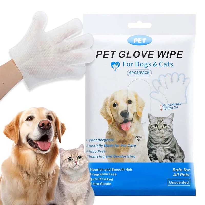 6Pcs Pet Wipes Gloves Free Cleaning Dog & Cat Wipes Puppies and Kittens Bathing Deodorization Paws Disposable Cleaning Gloves