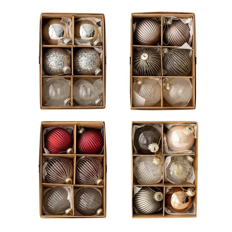 Glass Christmas Baubles Ornaments, Pack of 6