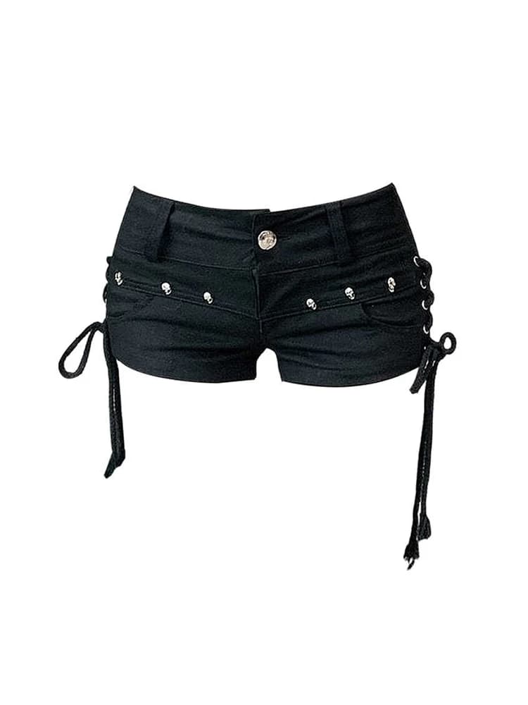 Black Gothic Denim Shorts Low Waist