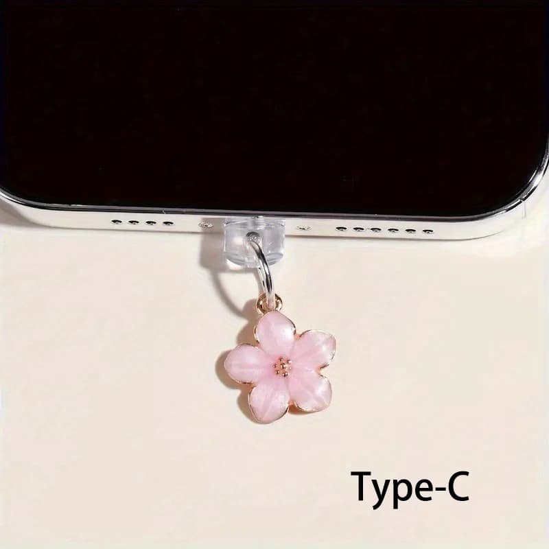 1pcs Simple Flowers Phone Dust Plug Accessories Decoration Hanging Pendant for iPhone for Samsung Type-C Charging Port