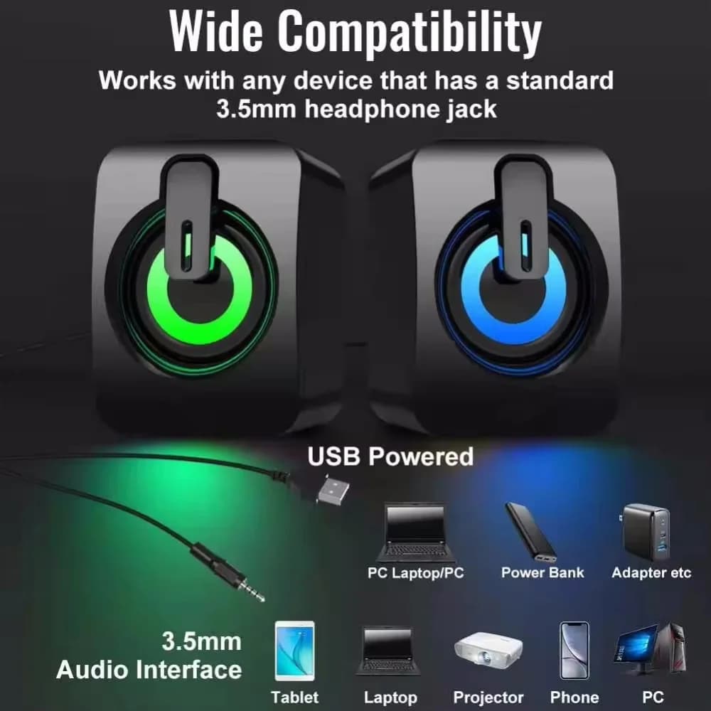 Desktop Computer Speakers with Microphone and LED Light