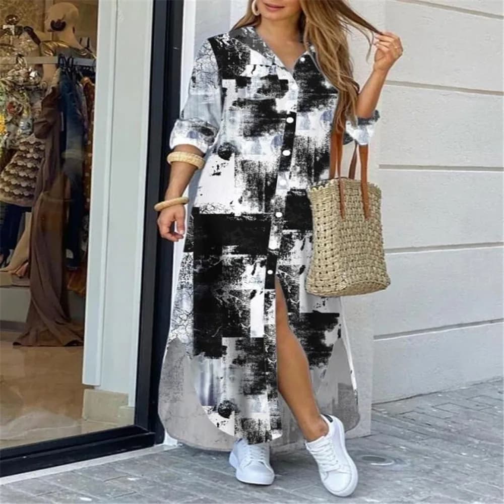 Women Dresses 2026 new fashion sexy single-breasted long dress loose lapel spring autumn women's clothing vestidoes