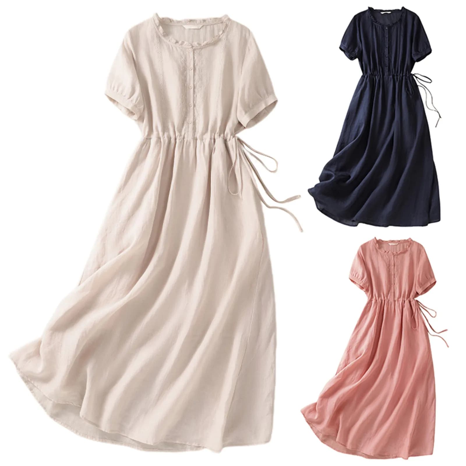 Women'S Elegant Dresses Outfits Womens New Cotton And Art Commuting Simple And Solid Color Light Vestidos En Oferta LiquidacióN