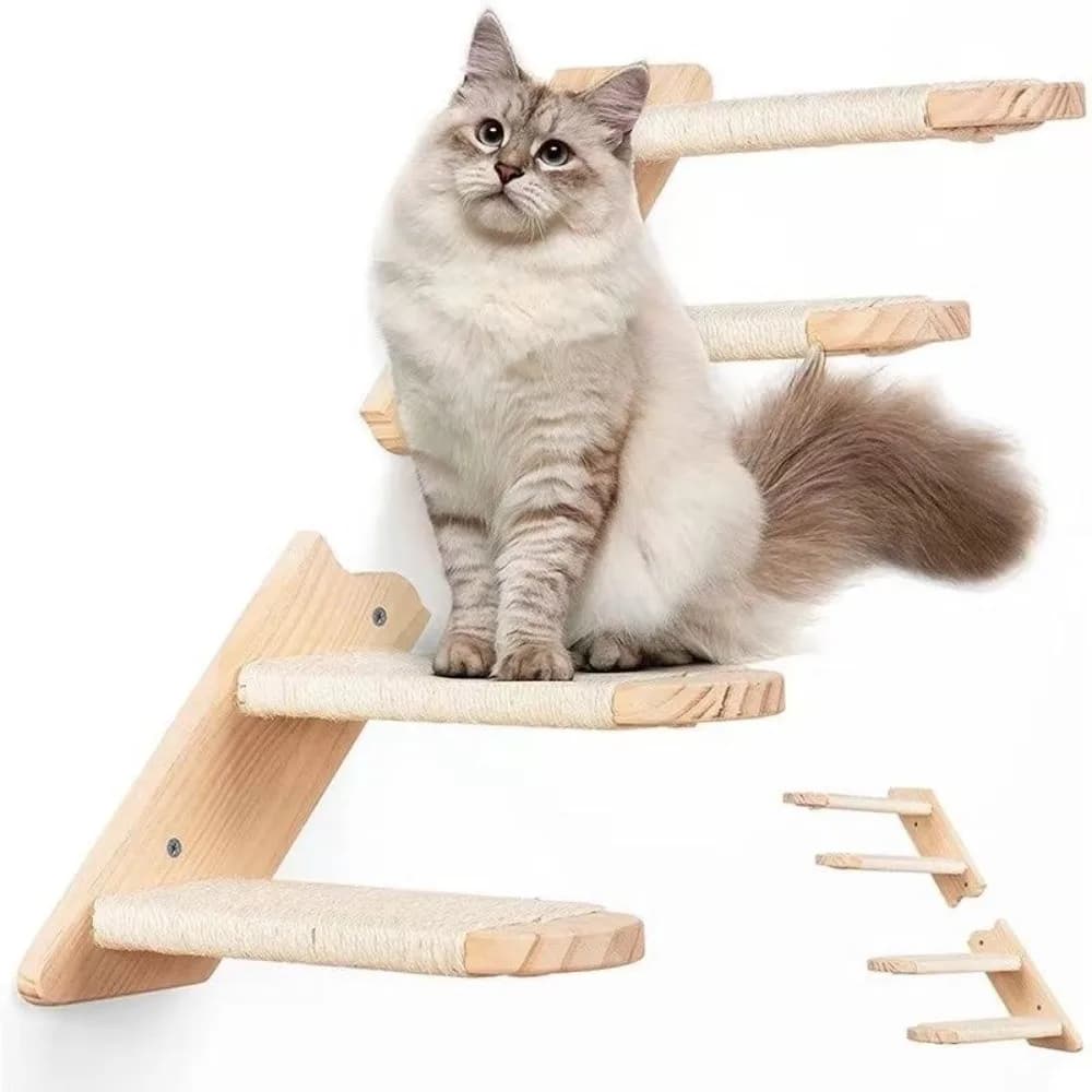 Wooden Cat Wall Shelves with Sisal Scratch Cover