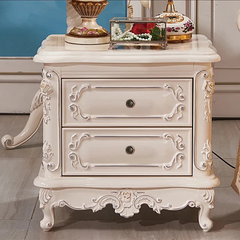 Bedside Table Nightstand Solid Wood Carving Storage Drawer French Vintage Antique European American Bedroom Home Hotel