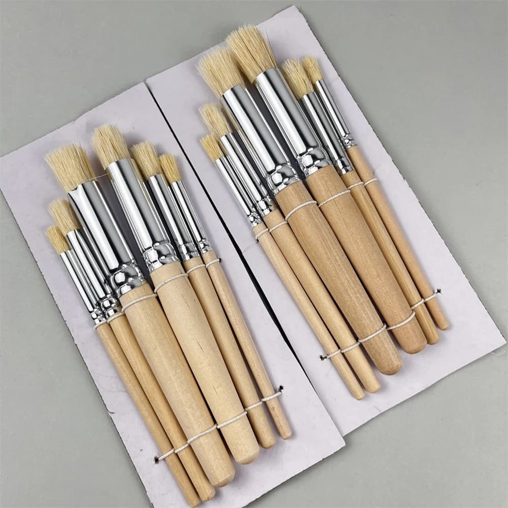 Stencil Paint Brushes Set with Wooden Handles