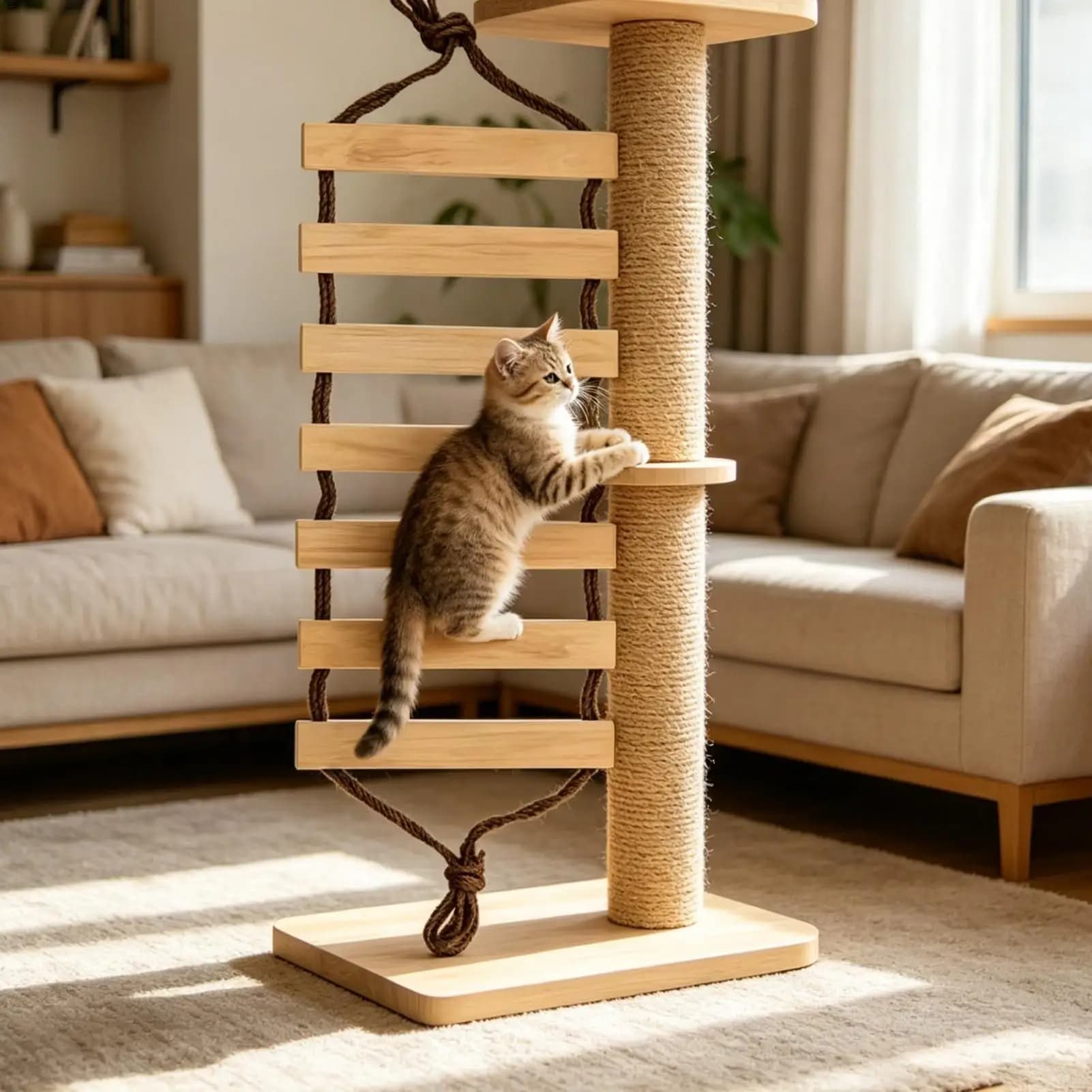 Wall-Mounted Cat Bridge Multi-Level Wooden Steps
