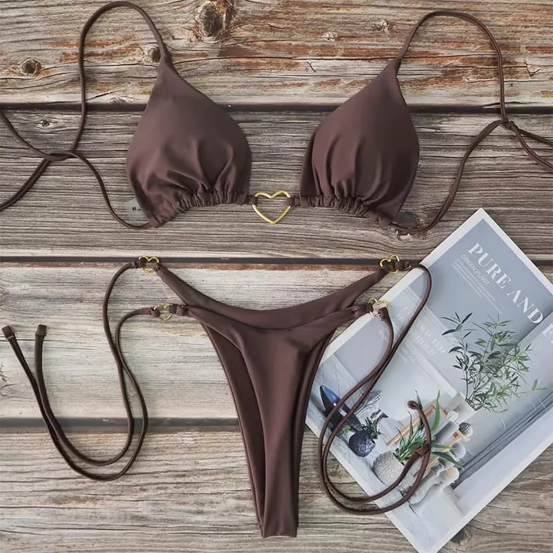 Women's Halter Triangle Bikini Set Thong Bottom