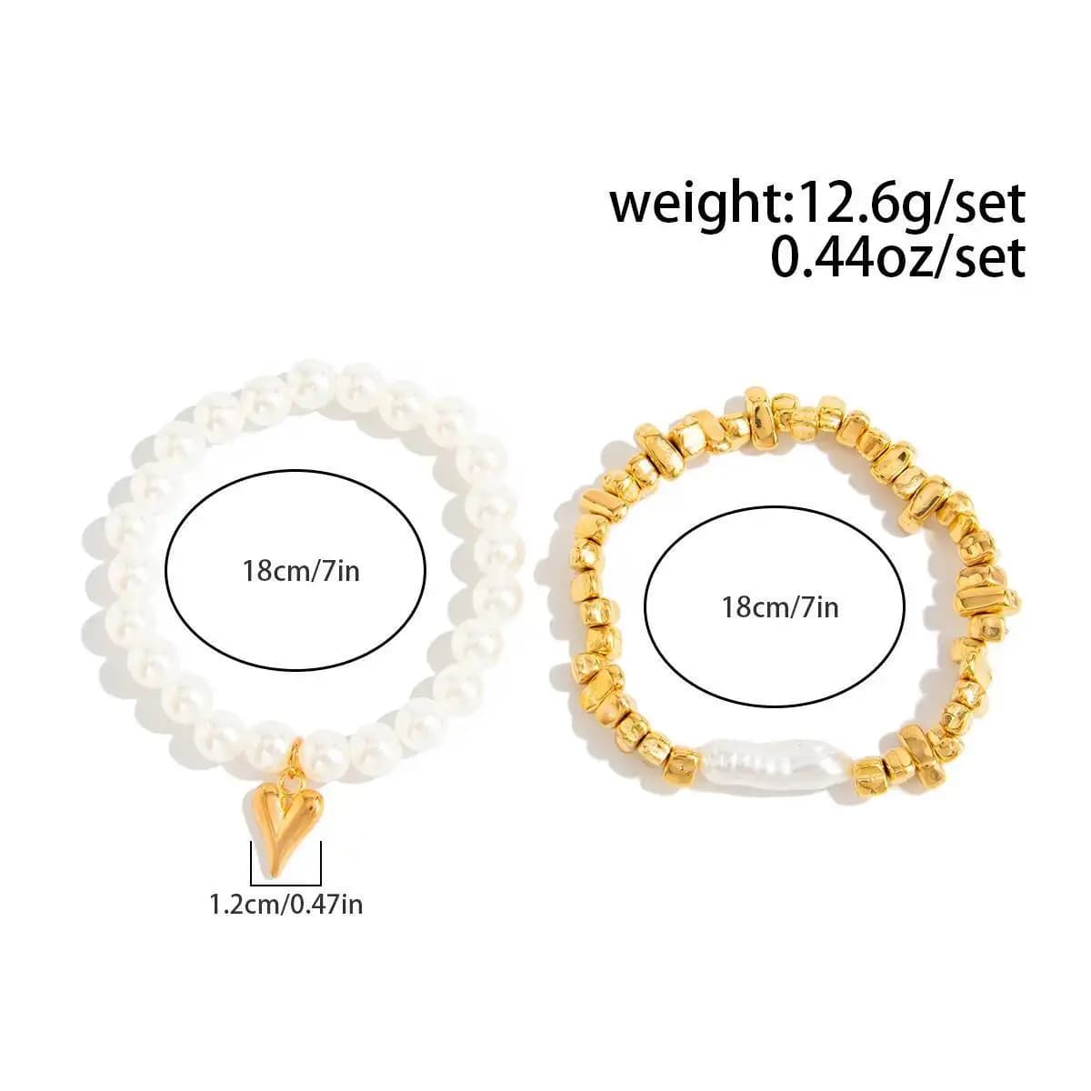 Imitation Pearl Elastic Bracelet Set with Heart Pendant