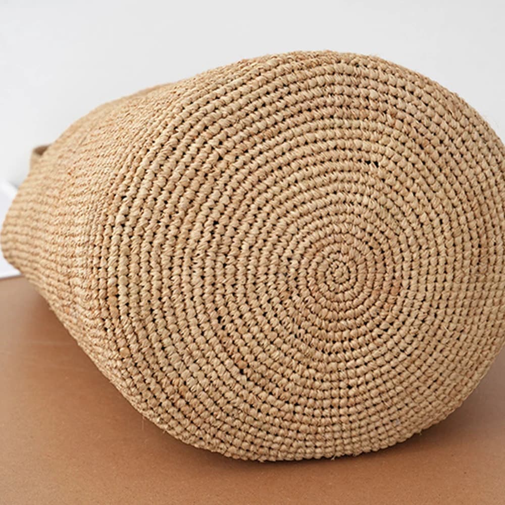 Handwoven Straw Bucket Bag Women Boho Style Large Capacity Shoulder Tote Summer Beach Vacation Handbag Casual Daily Commuter Bag