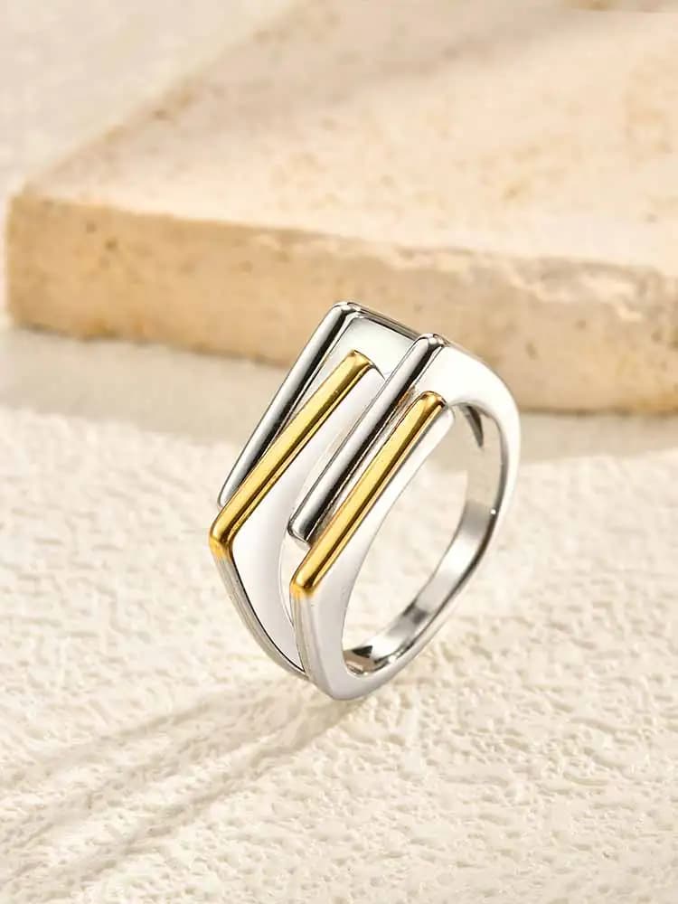 Geometric Three-Layer Women's Ring