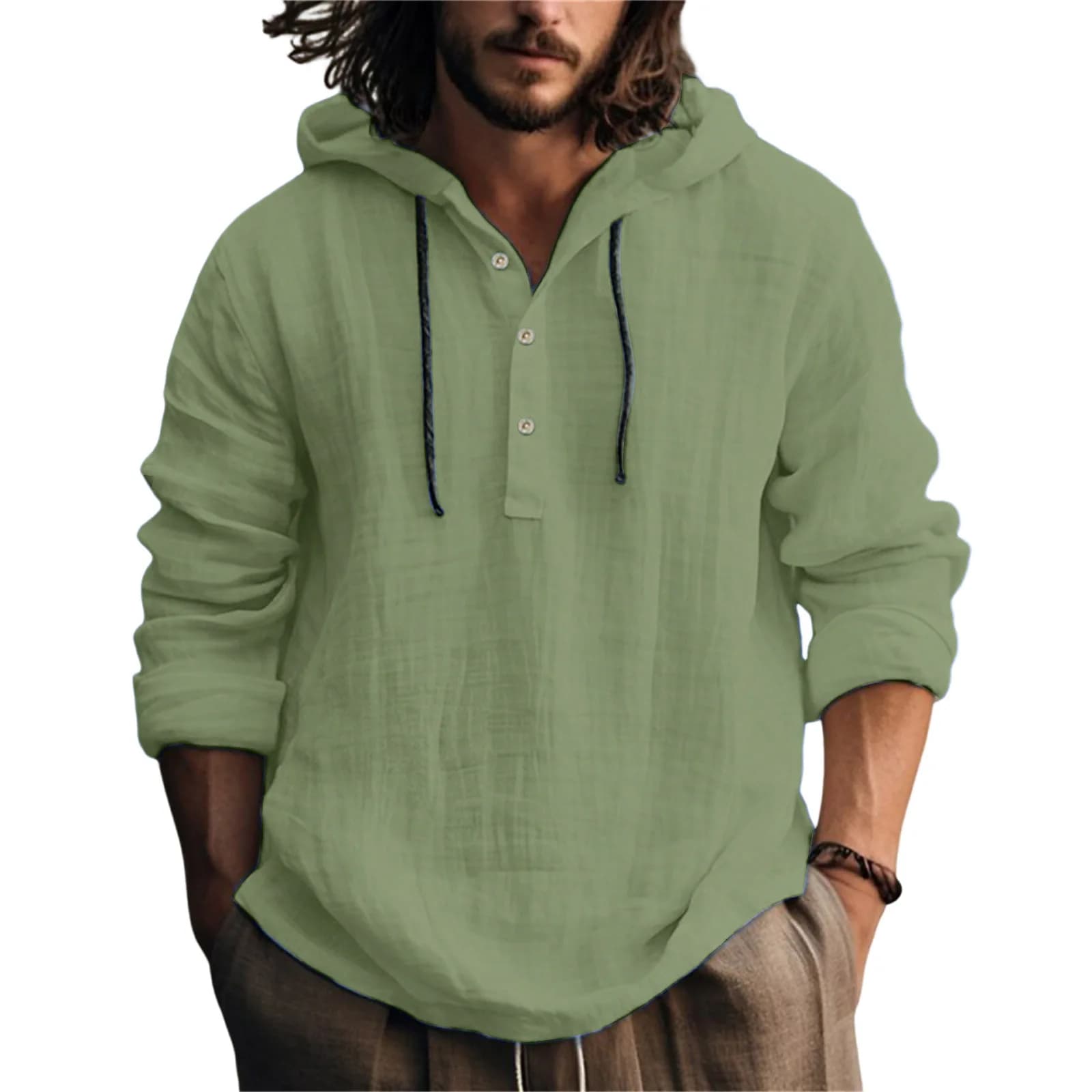 Men's Casual Linen Blend Hoodie Shirt