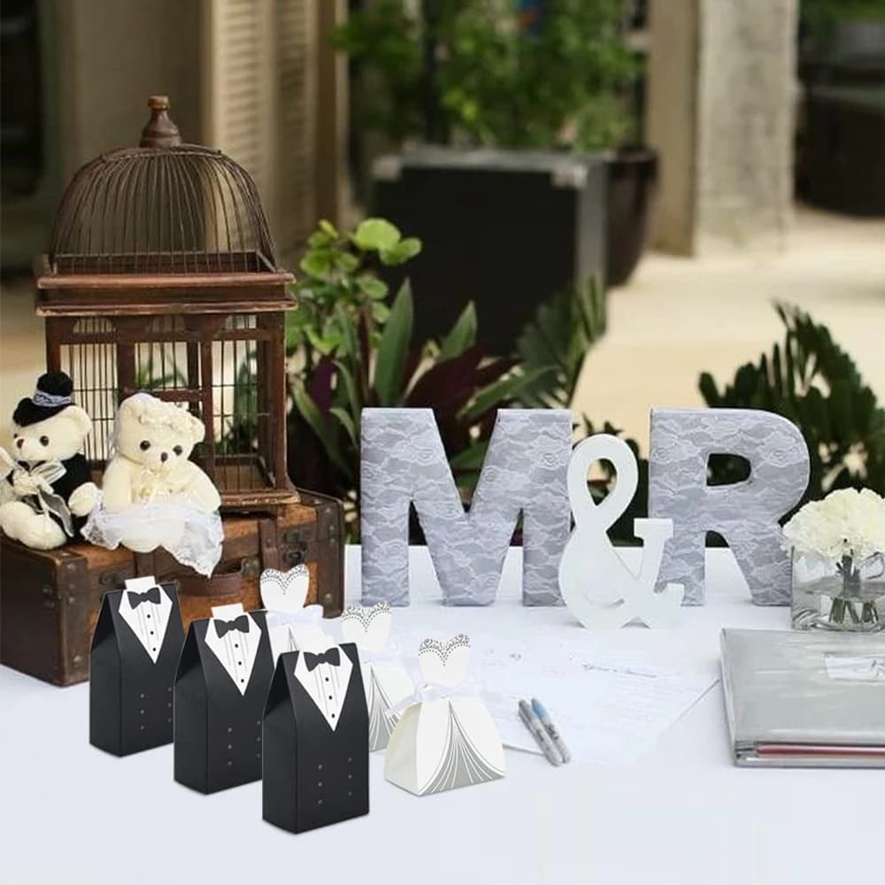 Bride and Groom Candy Favor Boxes 50-Piece Set