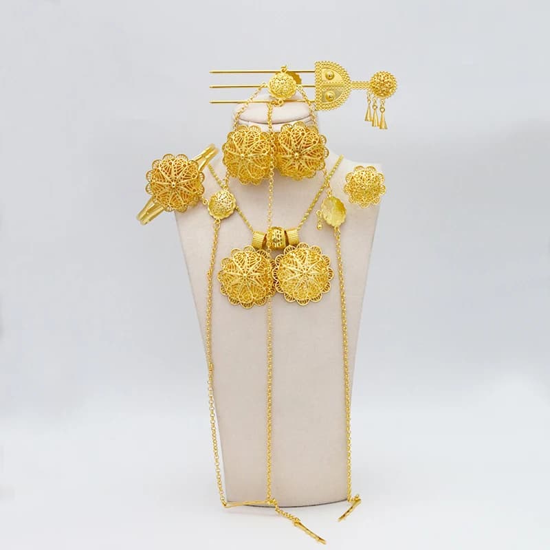 Ethiopian Women's Jewelry Set with Hairpins and Headbands