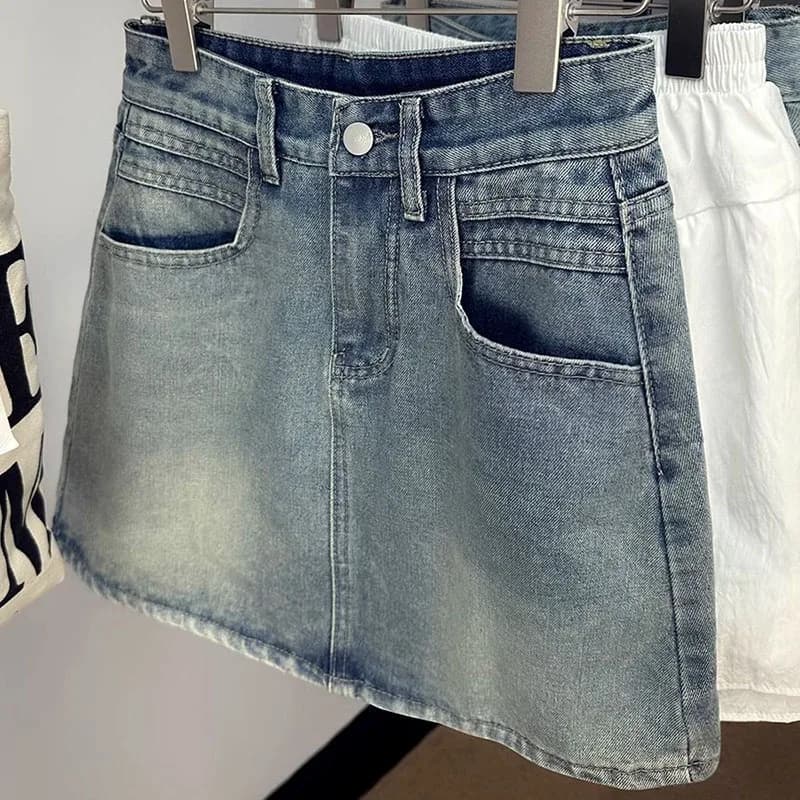 Women's Vintage High Waisted Denim Mini Skirt