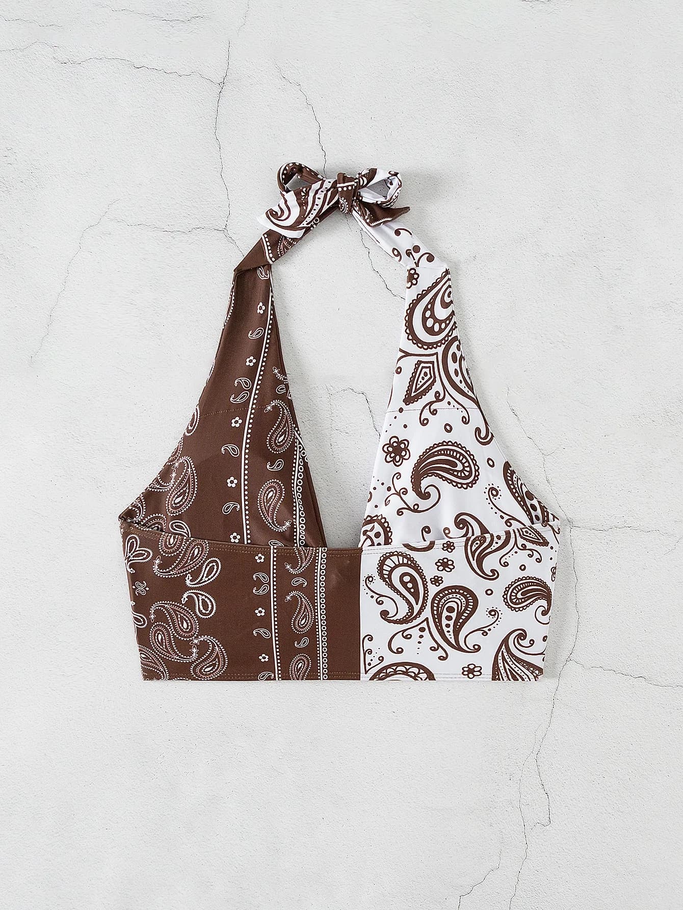 Halter Padded Bikini Top with Bowknot Print
