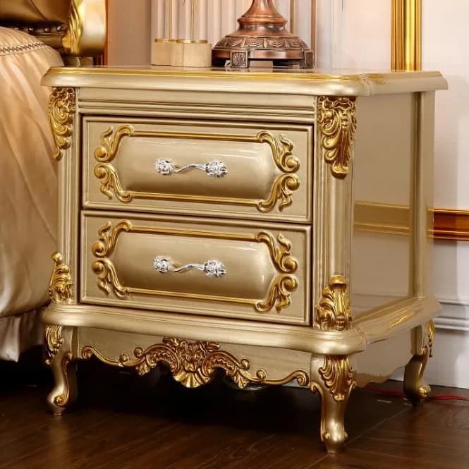 Bedside Table Nightstand Solid Wood Carving Storage Drawer French Vintage Antique European American Bedroom Home Hotel