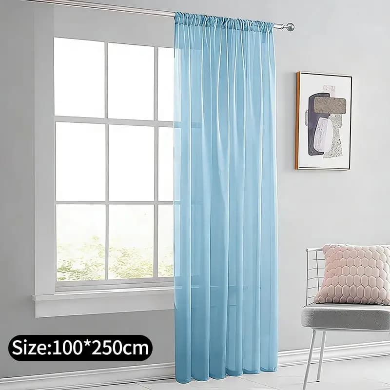 Light Blue Sheer Voile Window Curtain Panel