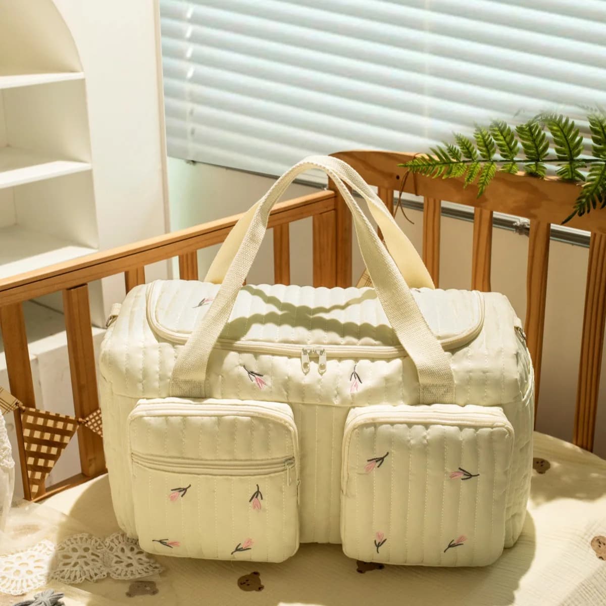 Large Cotton Diaper Bag Tote with Shoulder Straps