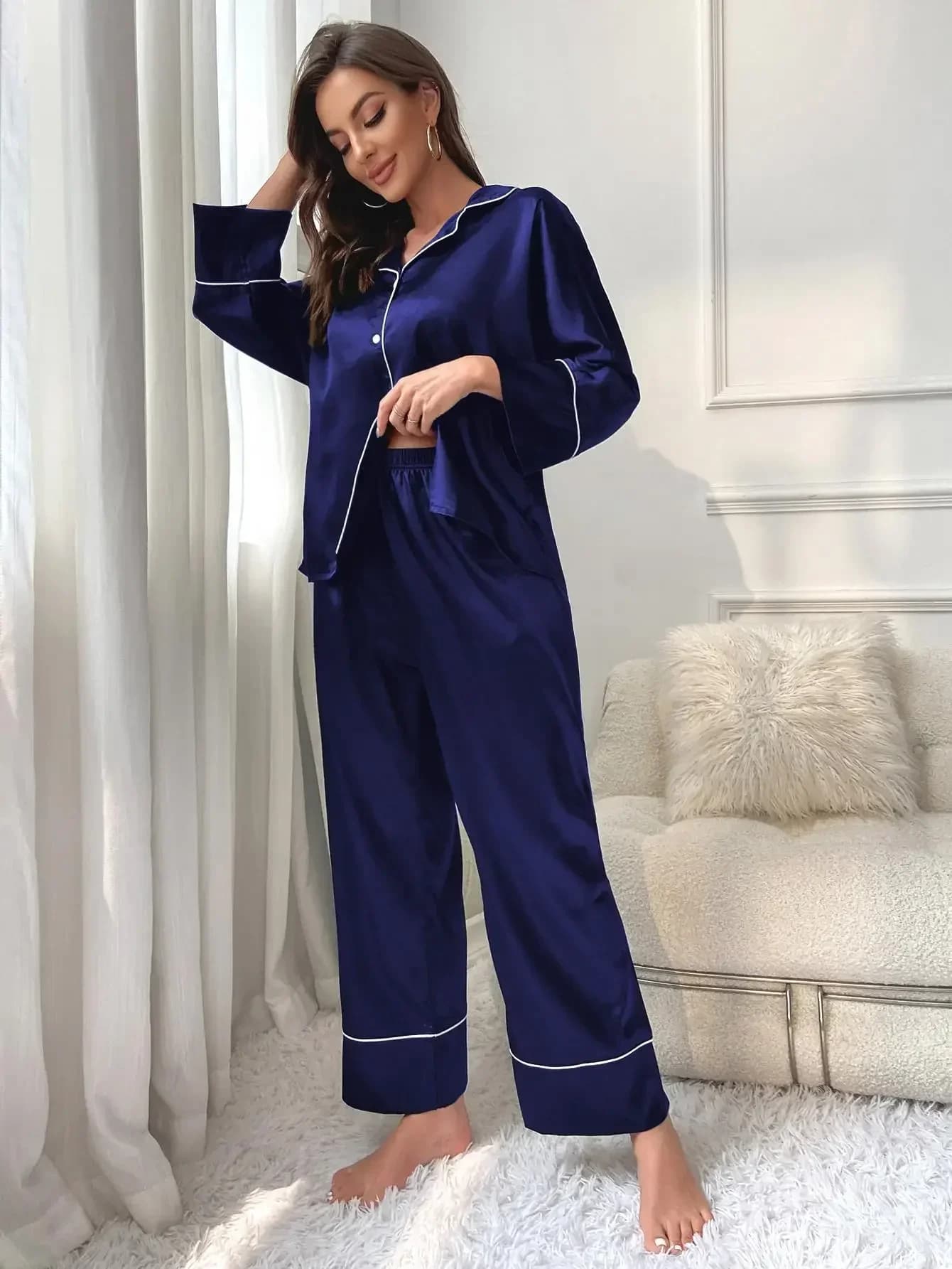 Women's Satin Pajama Set Long Sleeve