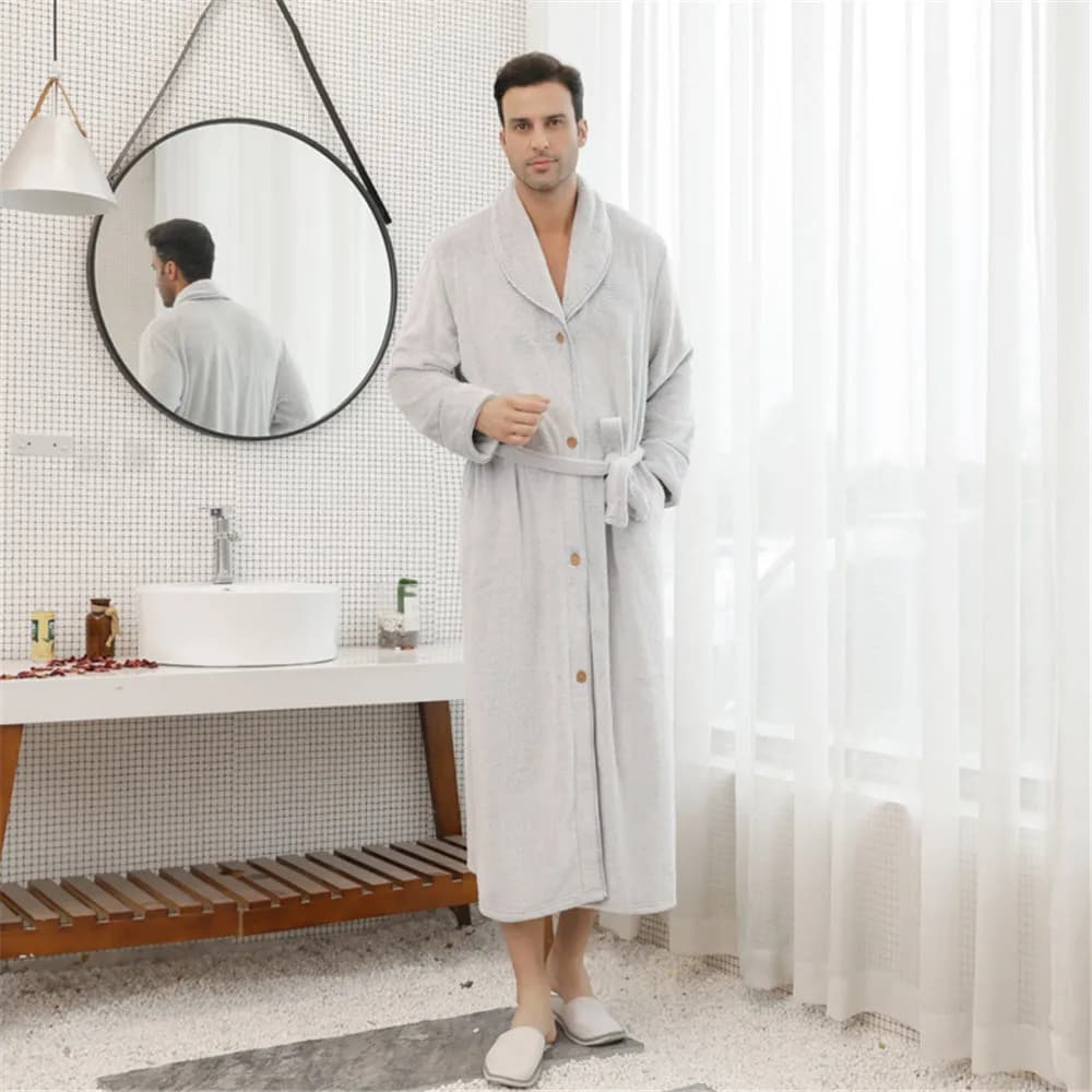 Flannel Button Nightgown Robe