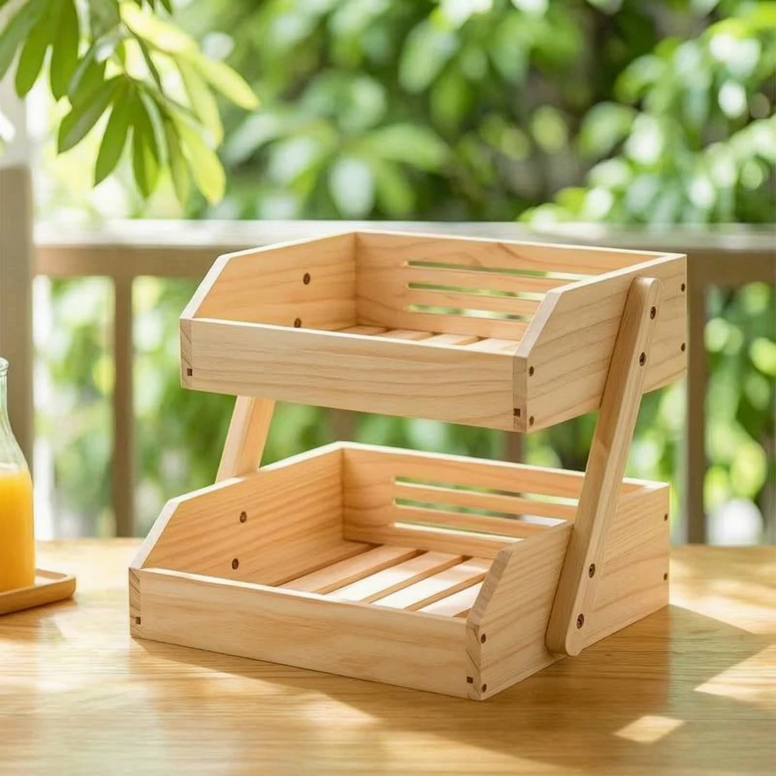 Wooden Countertop Produce Organizer Rack