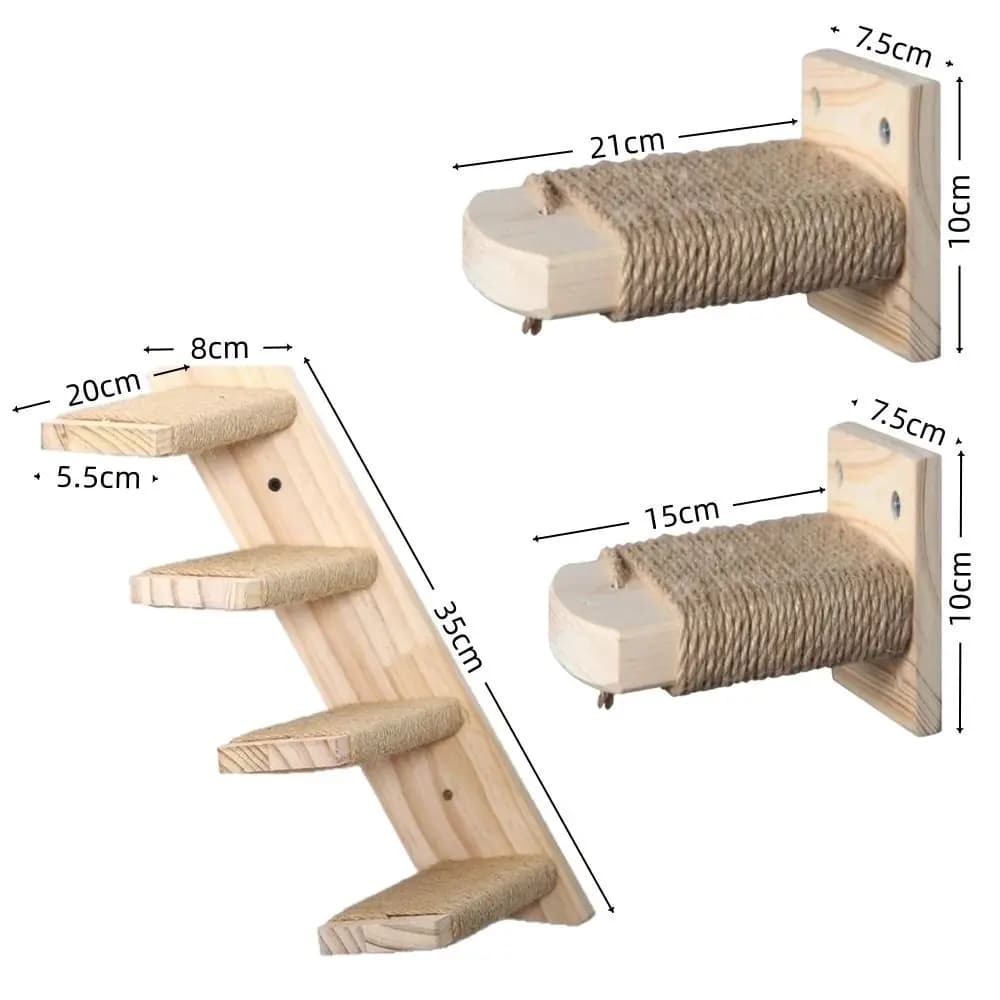 Wooden Cat Wall Shelves with Sisal Scratch Cover