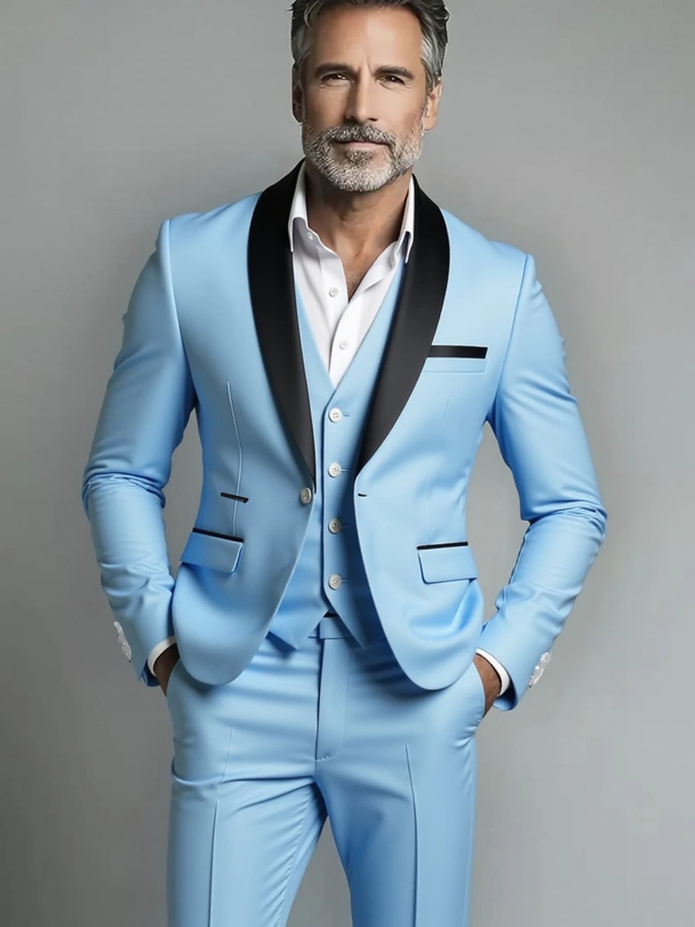 Men's Solid Color Three-Piece Formal Suit