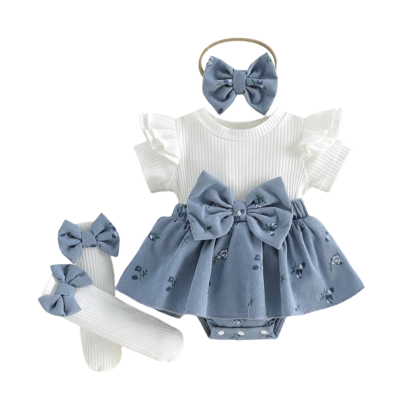 Baby Clothing Girls Summer Outfits Short Sleeve Skirt Romper + Long Socks + Headband Set Newborn Clothes
