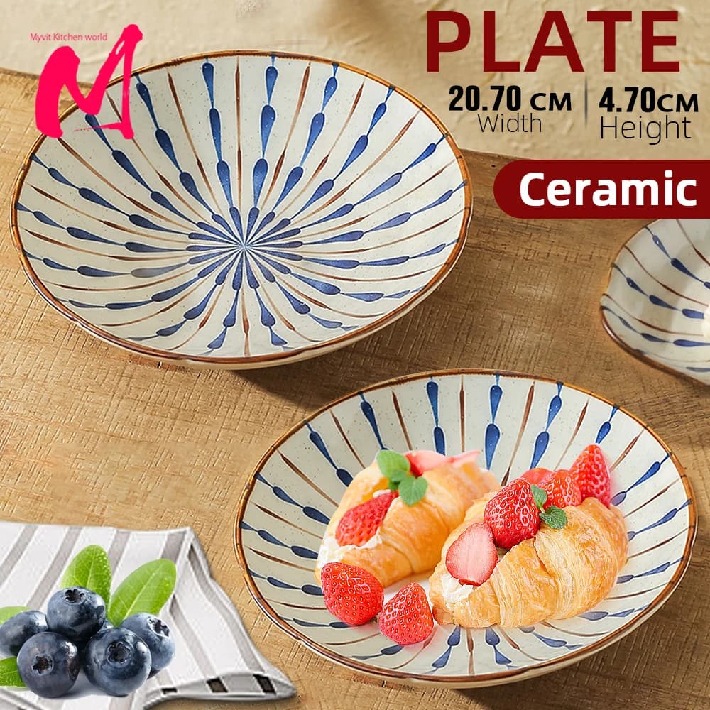 Ceramic Deep Round Dinner Plates Japanese Retro