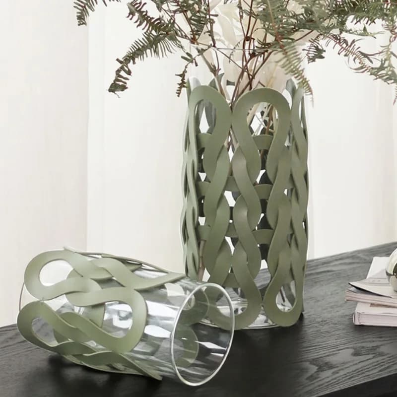 Glass Vase with Leather Weaving Accent