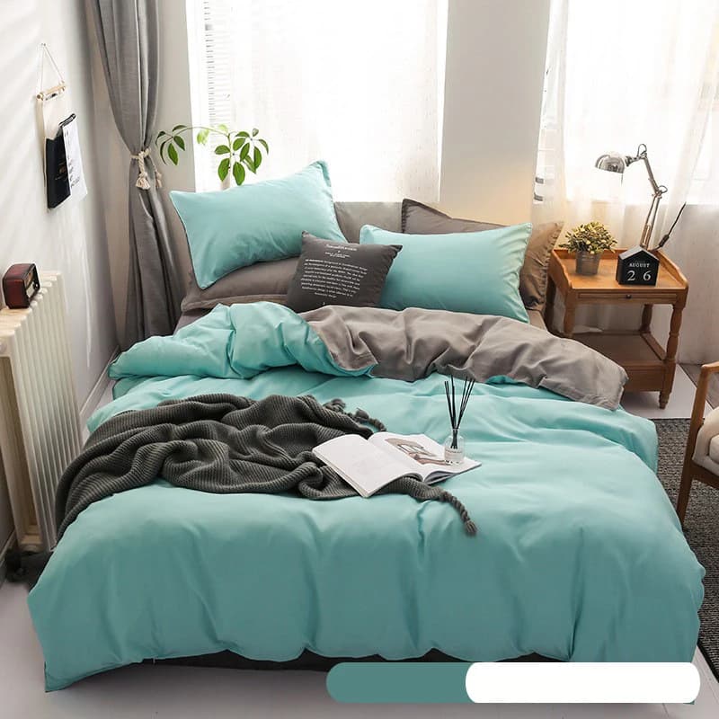 Simple Solid Sanding Bedding Set 4Pcs Two-Color Soft Bedclothes for Four Seasons Skin-Friendly Bedroom Decor for Adult Students