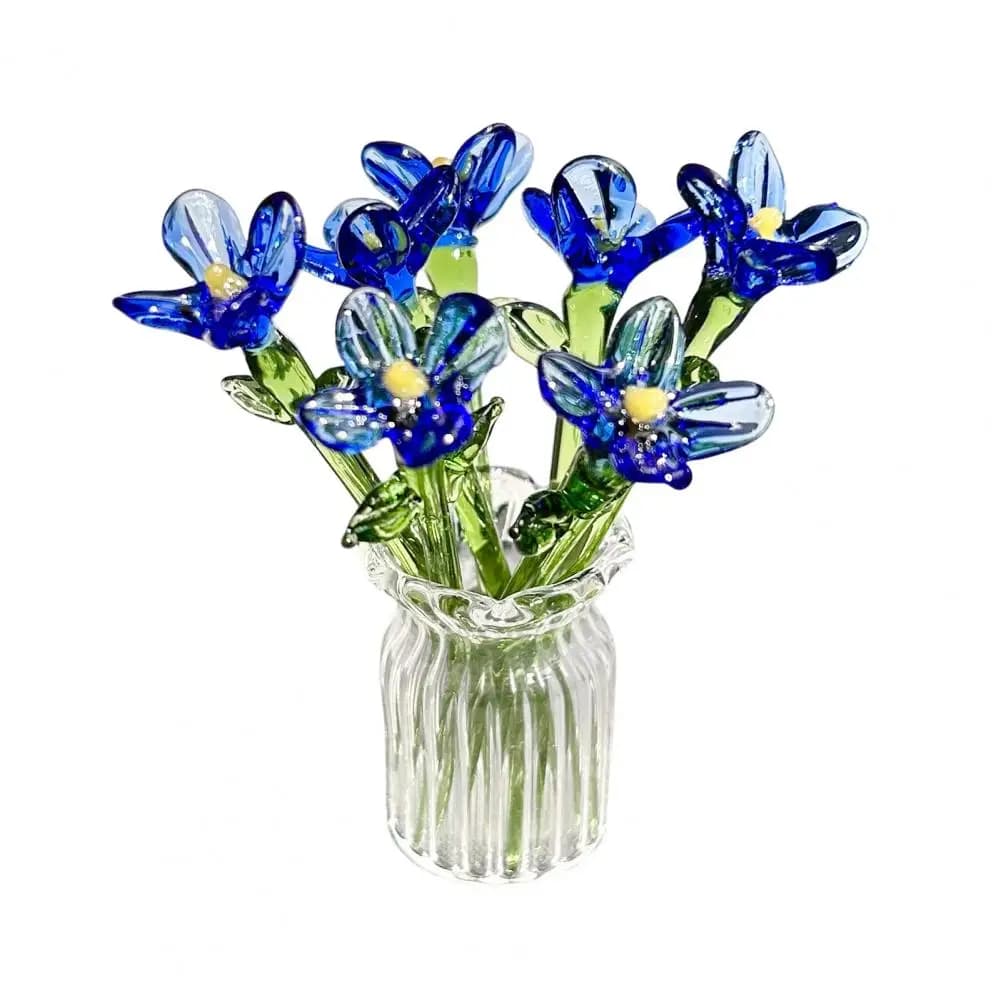 Hand-Blown Glass Flower Bouquet with Vase