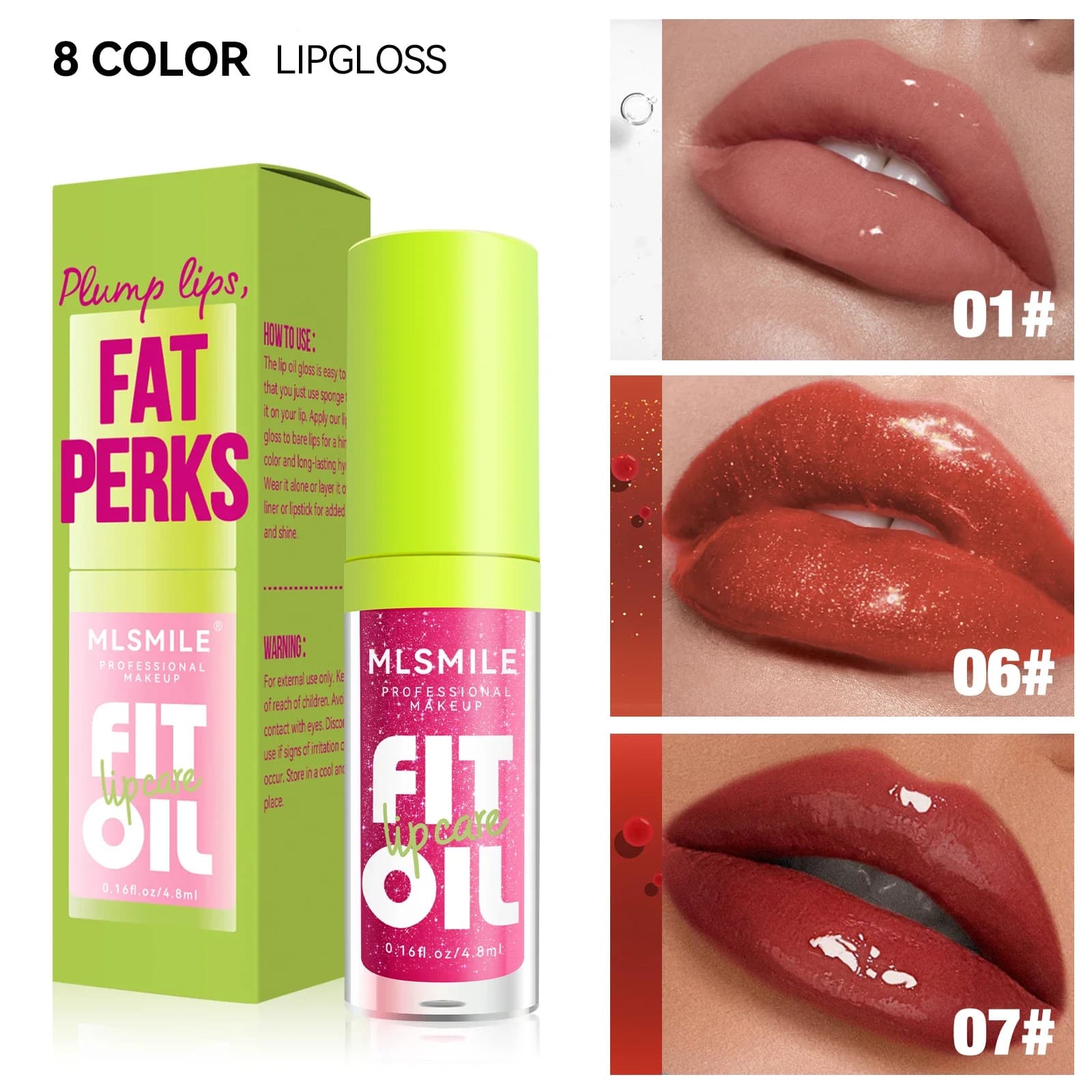 Glossy Lip Care Oil, 8 Available Shades, Hydrate And Soften Lips, Create Plump Dewy Lip Look, Comfortable All‑day Wearing
