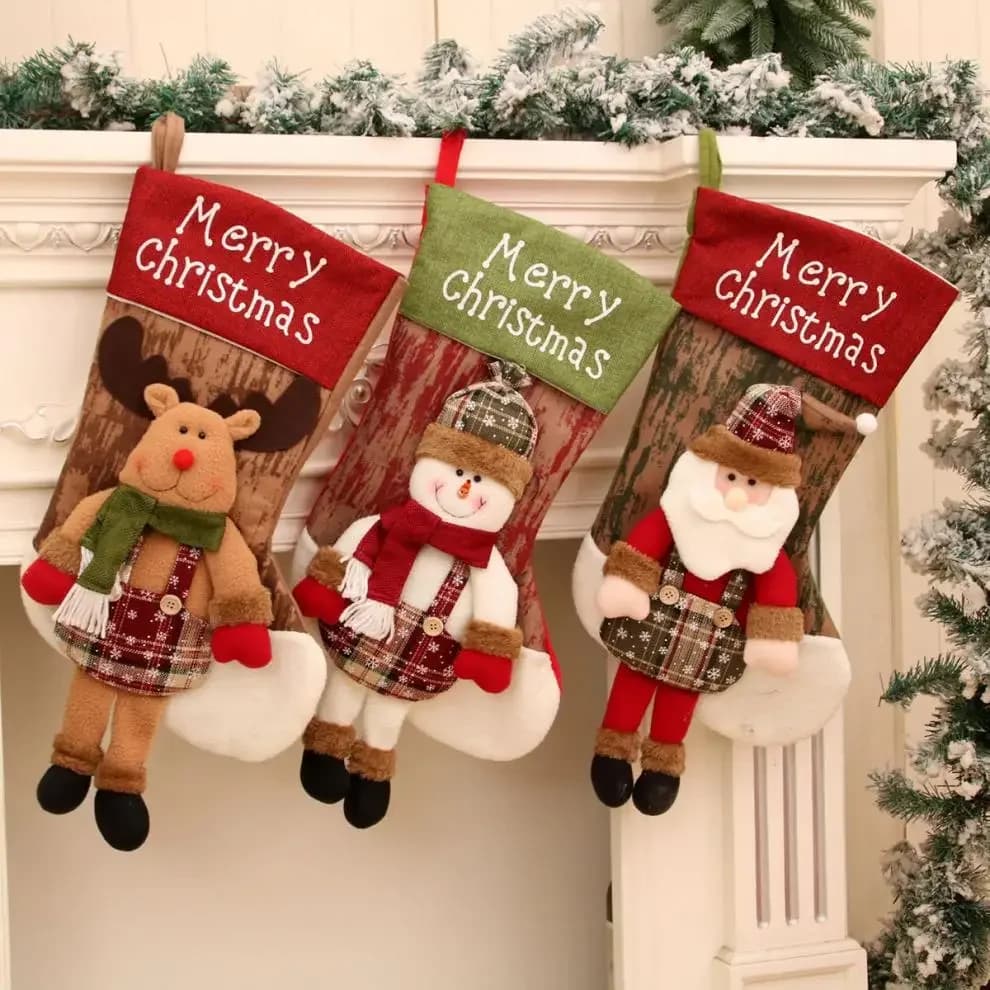 Large Plaid Christmas Stockings Set