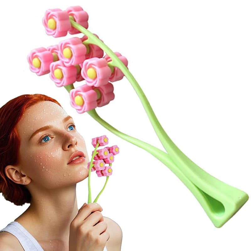 Facial Roller Massager Y Shape Massage Tool Manual Relaxation Device Portable Face-Lift 3D Flower Roller for Neck Body Skin Care
