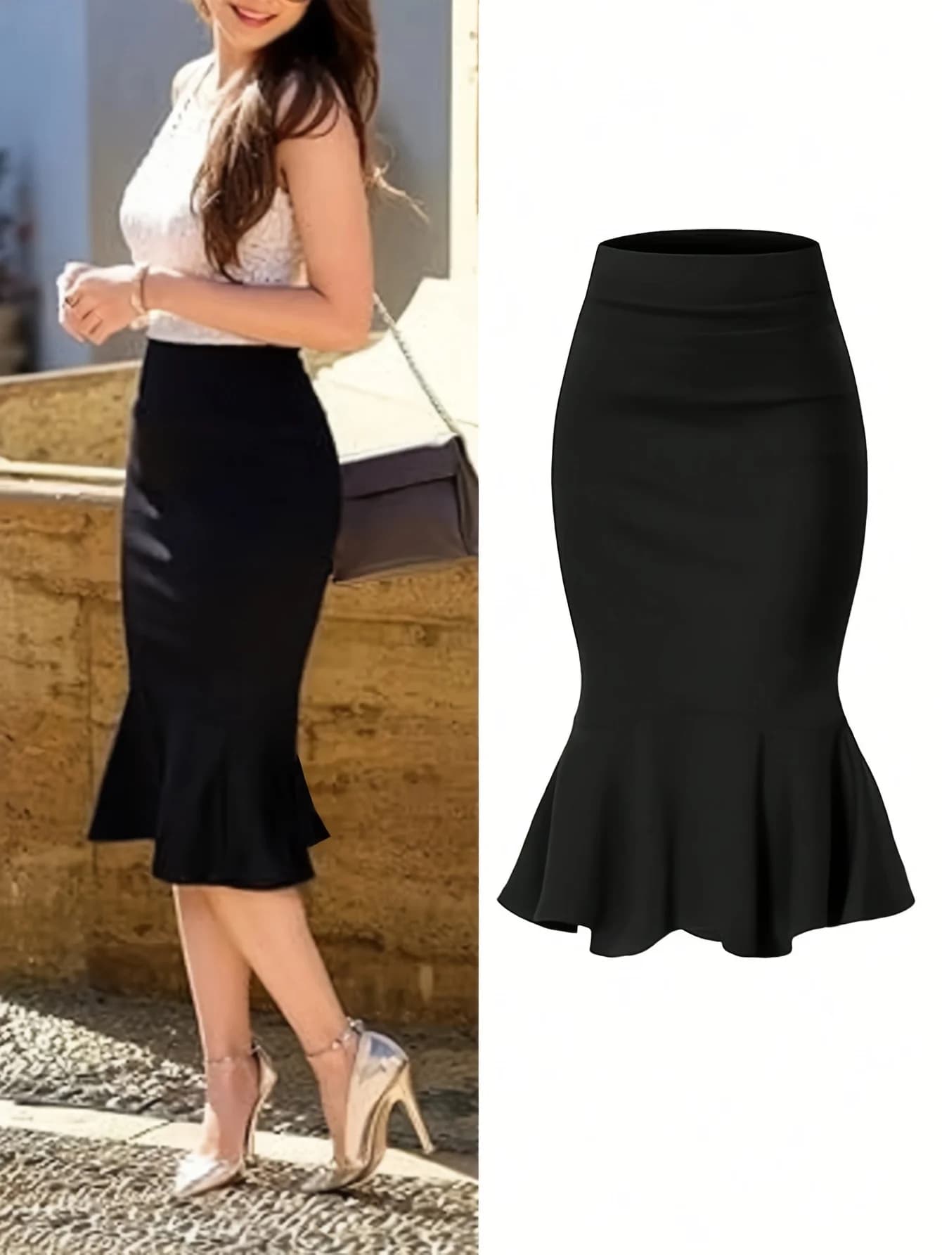 Black Anti-Wrinkle Pencil Skirt