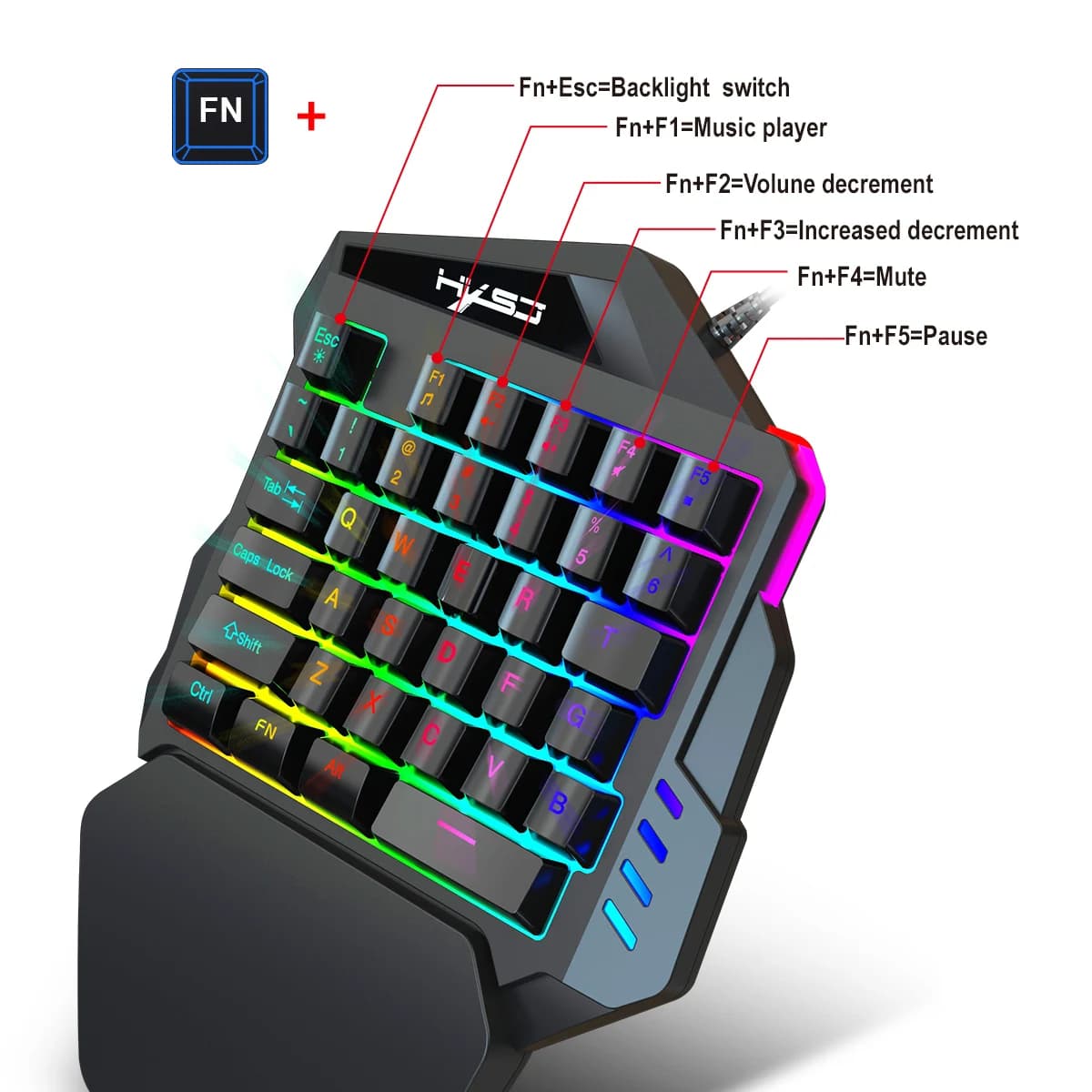 Gaming One-Handed Keyboard And Mouse Set with 35 Keys, Dual-Color Injection Molded Keycaps, Colorful Backlight, USB Plug-And